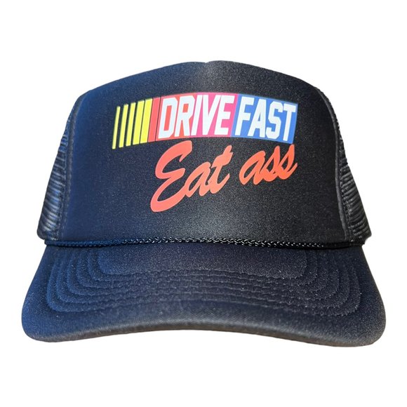 Drive Fast Eat Ass hat Funny Trucker hat snapback hat nascar racing new black - Picture 3 of 4